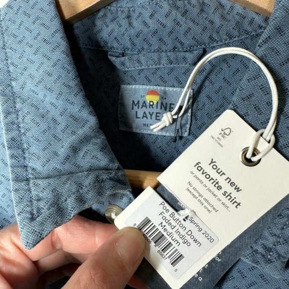 Men's Marine Layer Poe Button Down in Faded Indigo Medium - Picture 5 of 7